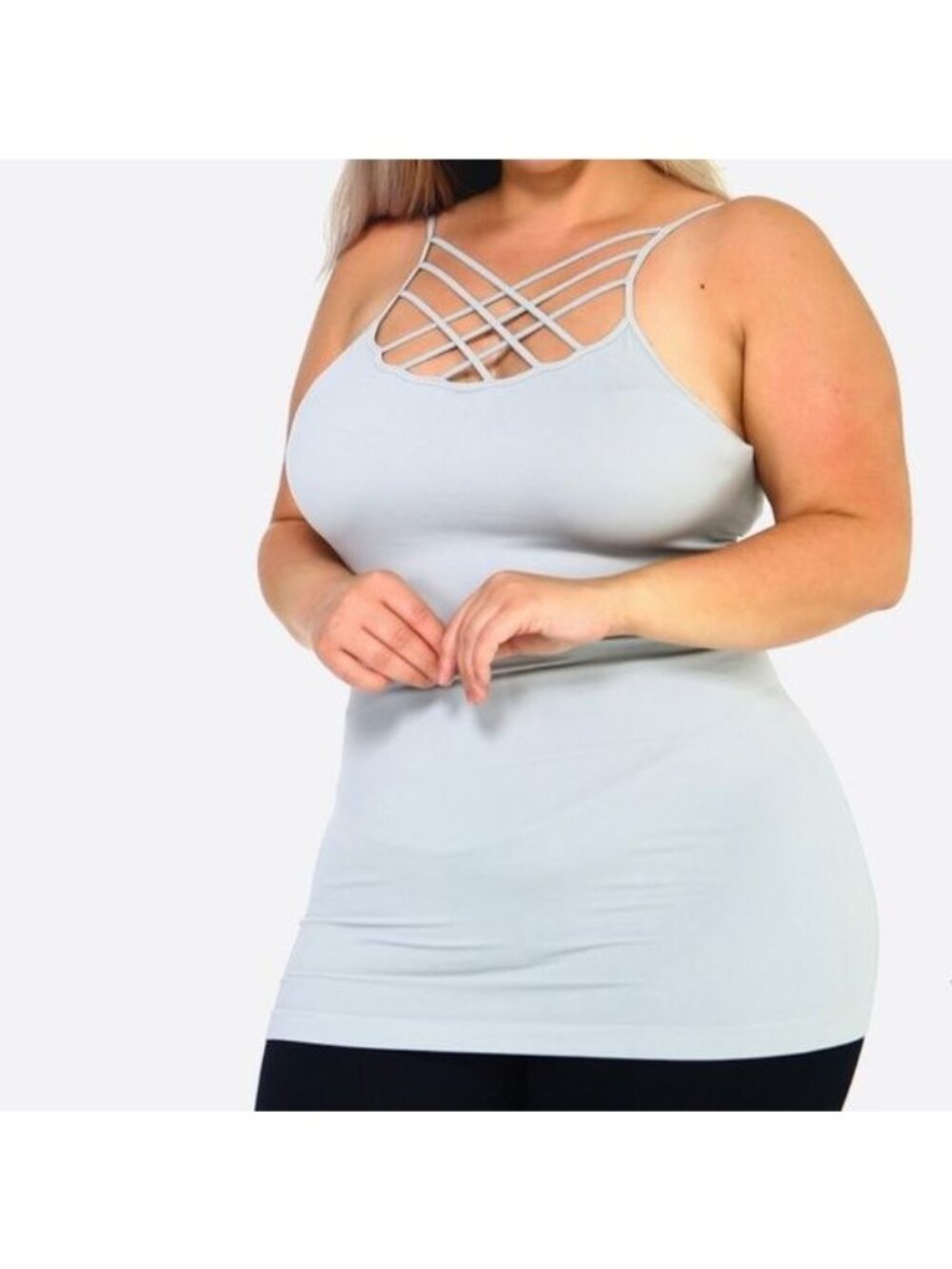 Bodycon Light Gray Triple Criss Cross Camisole Undershirt Top Shirt Plus Size